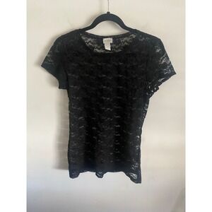 HM Conscious Collection Black Lace Sheer Short Sleeve T Shirt Top Women's Medium